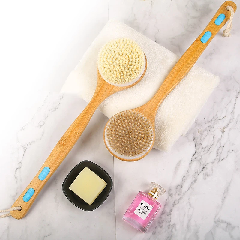 High quality bamboo and wood Dry Bath Brush Long Handle for Shower