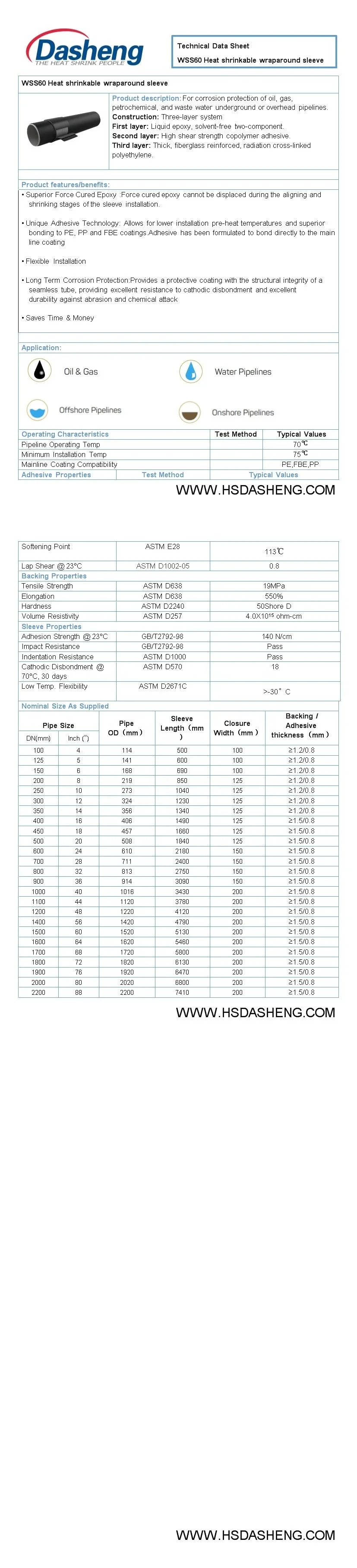 Heat Shrink Sleeves Pipe Coating Sleeve Pipelines Field Joint  Oil and Gas Polyolefin CANUSAGTS Reparation Wrapping HTLP80