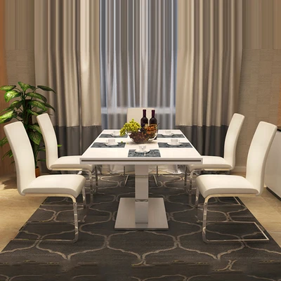 High Back Fabric Furniture Dining Chair Beige White Brown Grey Gold Black Stainless Steel Metal PU Leather Dining Chair