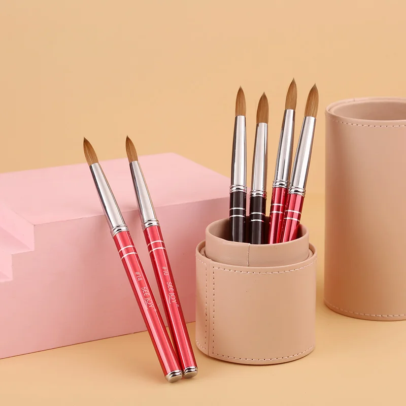 Плоский Профессиональный инструмент для дизайна ногтей маникюрный порошок гофрированная металлическая ручка 100% колинский Соболь кисти акриловая кисть