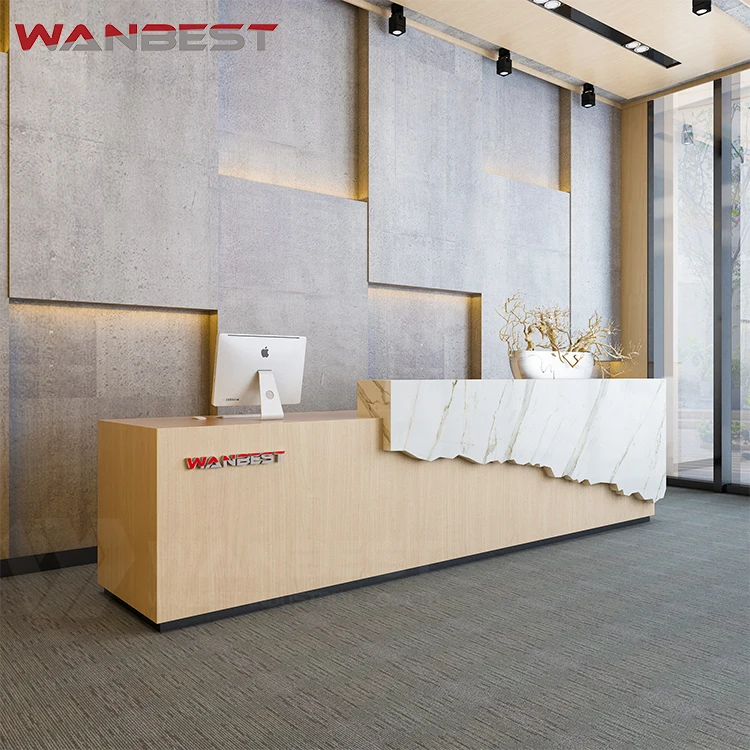 New Design Marble Beauty Salon Wooden Office Furniture Reception Desk Counter Design