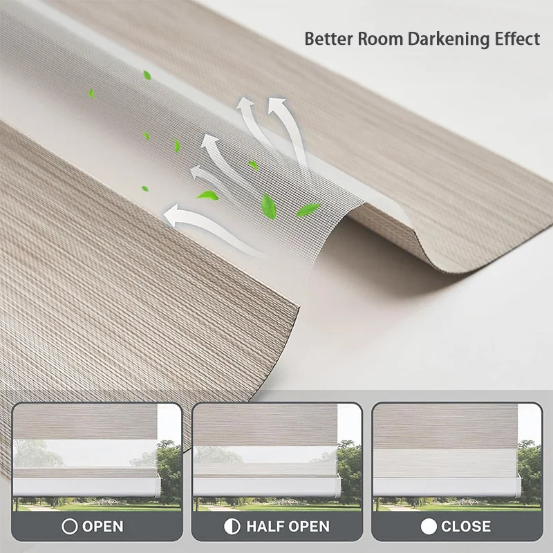 Cordless smart zebra blackout blinds motorized roller blind wood look supplier