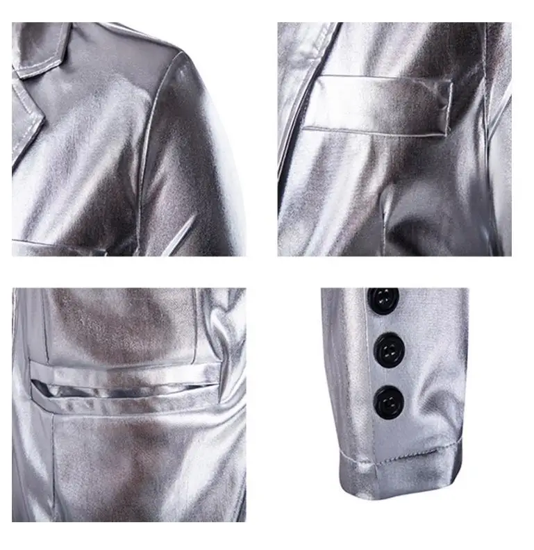 Hot Sale Coated Gold Silver Black (Jackets + Pants) Men Suit Sets  Wedding Party Show Shiny clothes