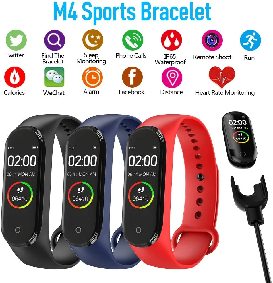 
M4 Cute Kids Big Display Smart Watch Band Bracelet Wristband Pulsera Montre Intelligente Waterproof Fitness Tracker Touch Screen 