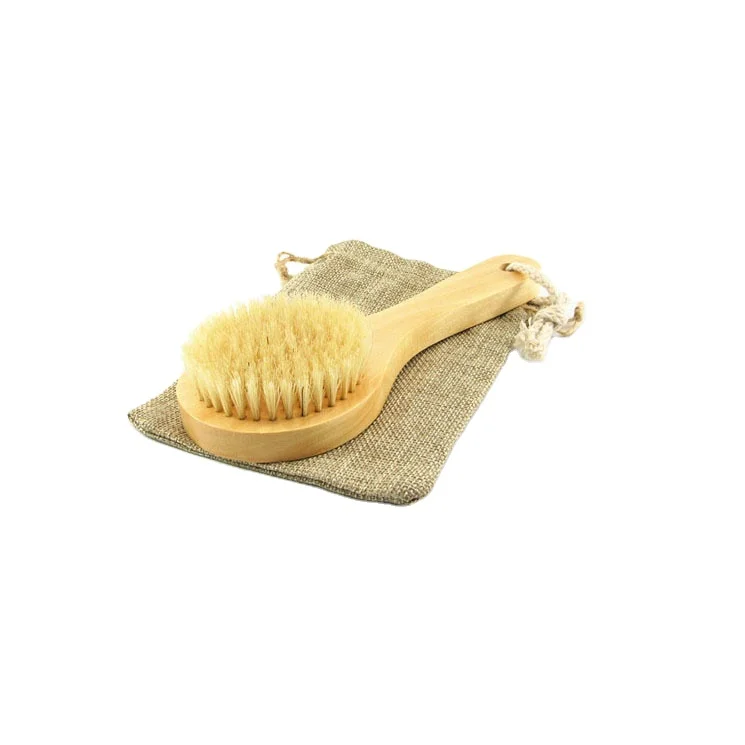 50pcs customization logo moq Eco Natural Boar Bristle Dry Body Brushes with Long Handle Wooden Wash Scrubber Bath brush