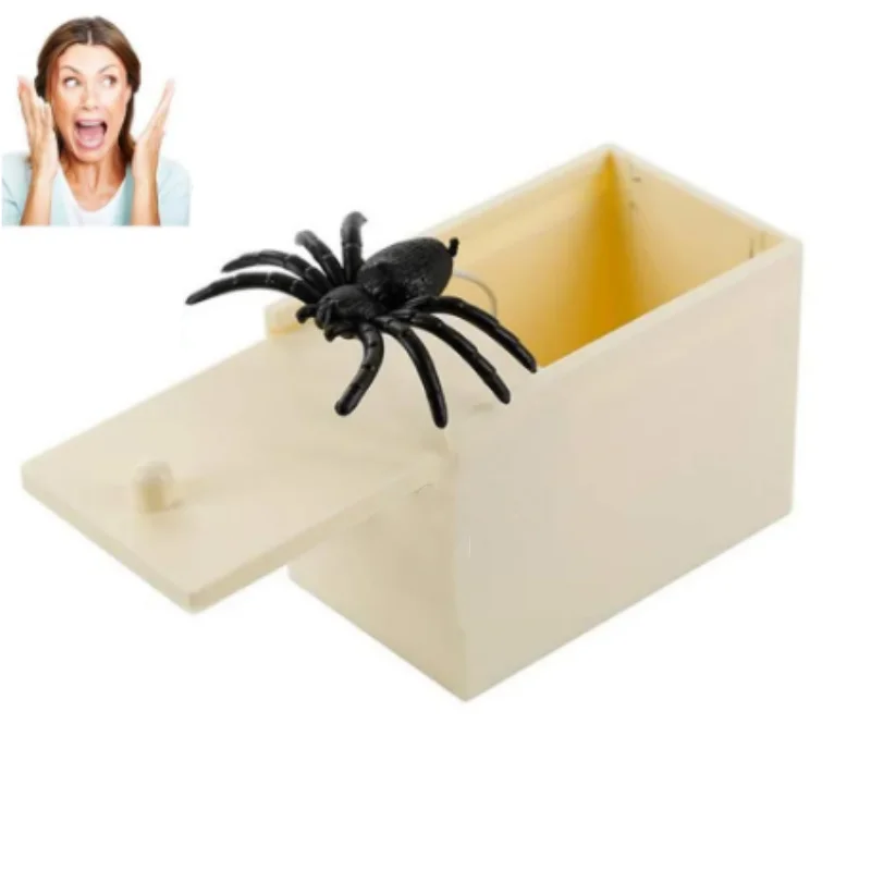 New Trick Spider Funny Scare Box Wooden Hidden Box Quality Prank Wooden Scare Box Fun Game Prank Toy Halloween Gift