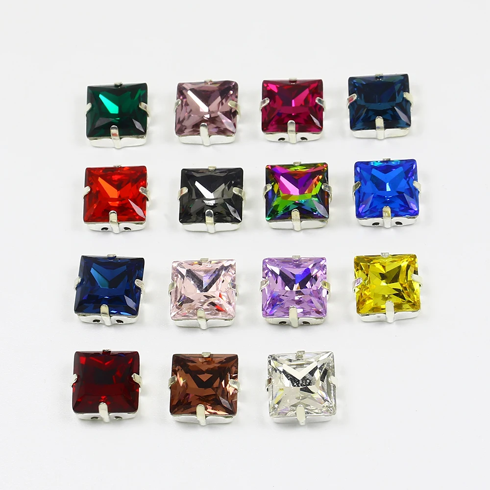 DZ-3009 Square Shape Fancy Stone Point Back Crystal Stone Mix Color Glass Rhinestone  For Jewelry Accessories