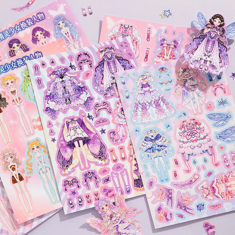 Simno 10 Sheets Cute Kawaii Kids DIY Dress Up Stickers with Painrting Cards