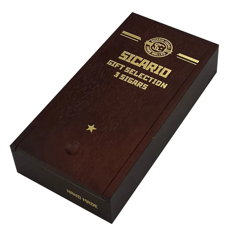 custom design solid wood  cigar box  for 3 cigars