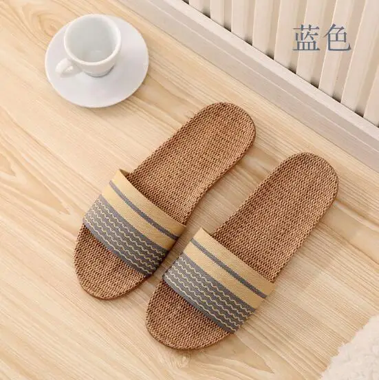 
Wholesale Men Women Linen Lovers Indoor Wooden Floor Mute Home Non-slip Thick Bottom Summer Sandals Straw Slippers 