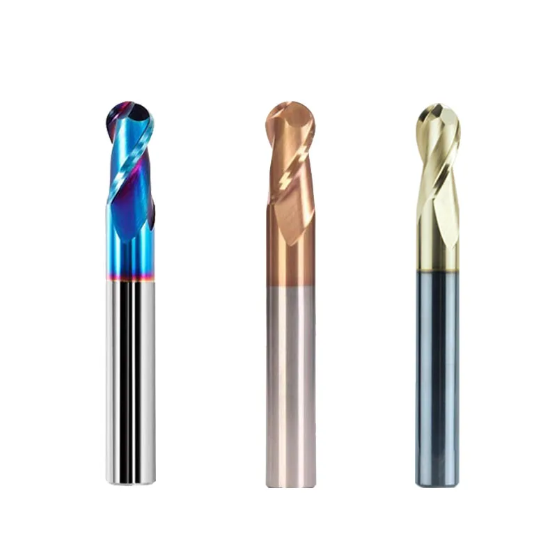 2 Flutes Blue Nano Coated gold  coated Tungsten Carbide ball Solide Carbide CNC Ball Nose End Mill
