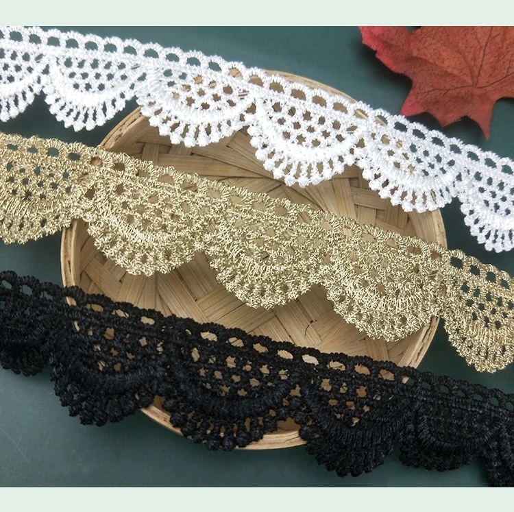 High Quality Golden Embroidered Polyester Ribete de Encaje Lace Trimming Fabric Guipure Lace for Wedding Dresses Clothes-XYJB30