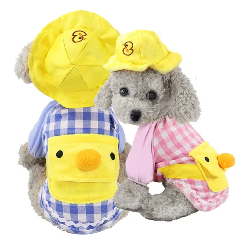 Pet Clothes Yellow Duck Kindergarten Cartoon Spring Summer Pet Dog Clothes Suit With Backpack