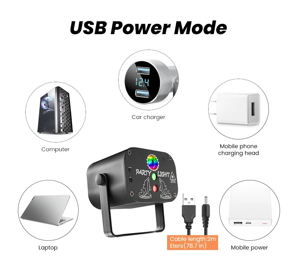 Portable USB Mini Night Club Laser Light Sound Activated Animation Led Disco Party Light With Remoter Red Light Laser For Event