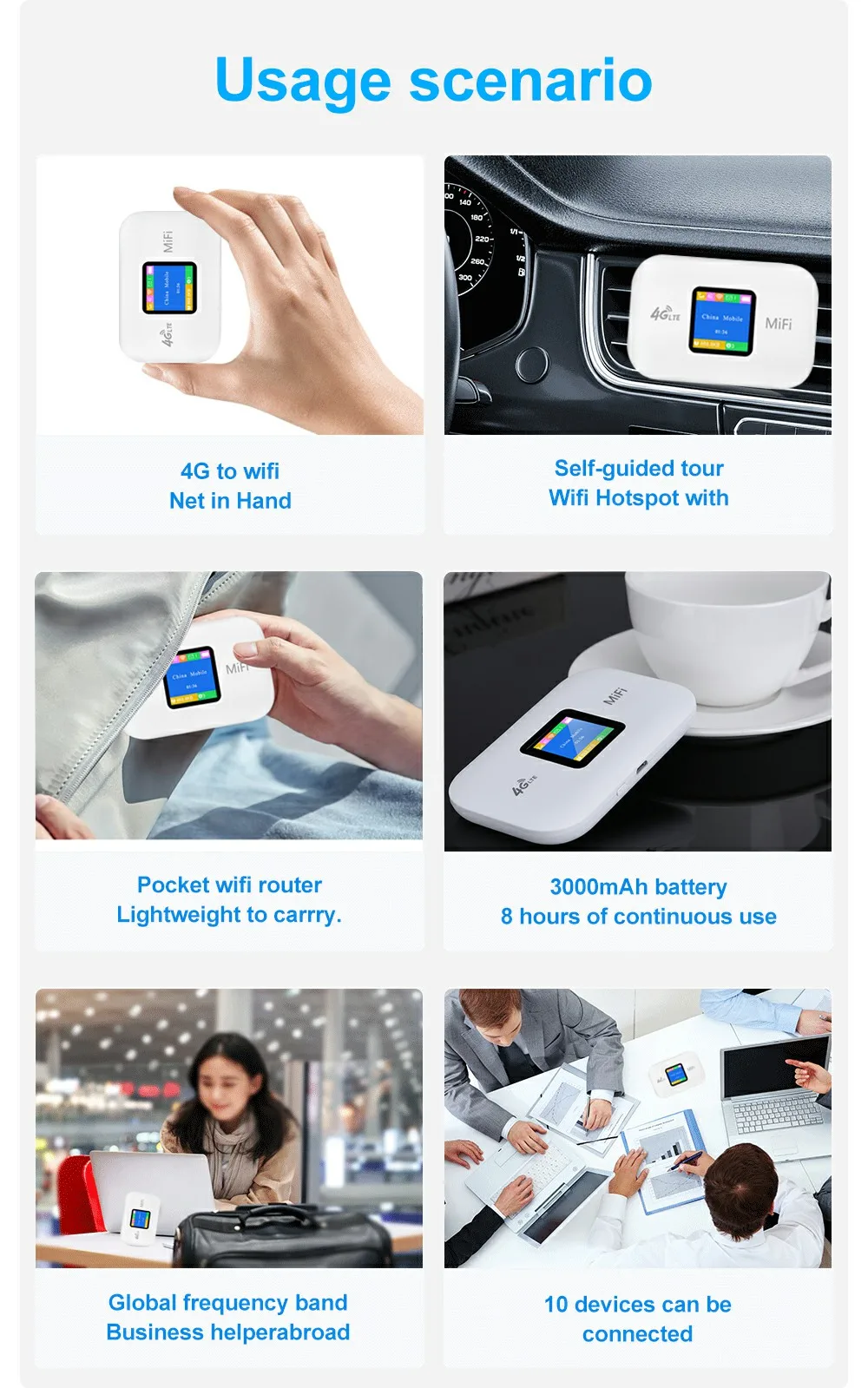 4G Hotspot Wifi Router Mobile150Mbps CPE 4G LTE Router Pocket Mobile Hotspot For Travel 3000mAh Battery High Speed Internet