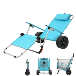 2 in 1 Outdoor Beach Cart Camping Wagon Folding Chaise Lounge Chair with Wheels