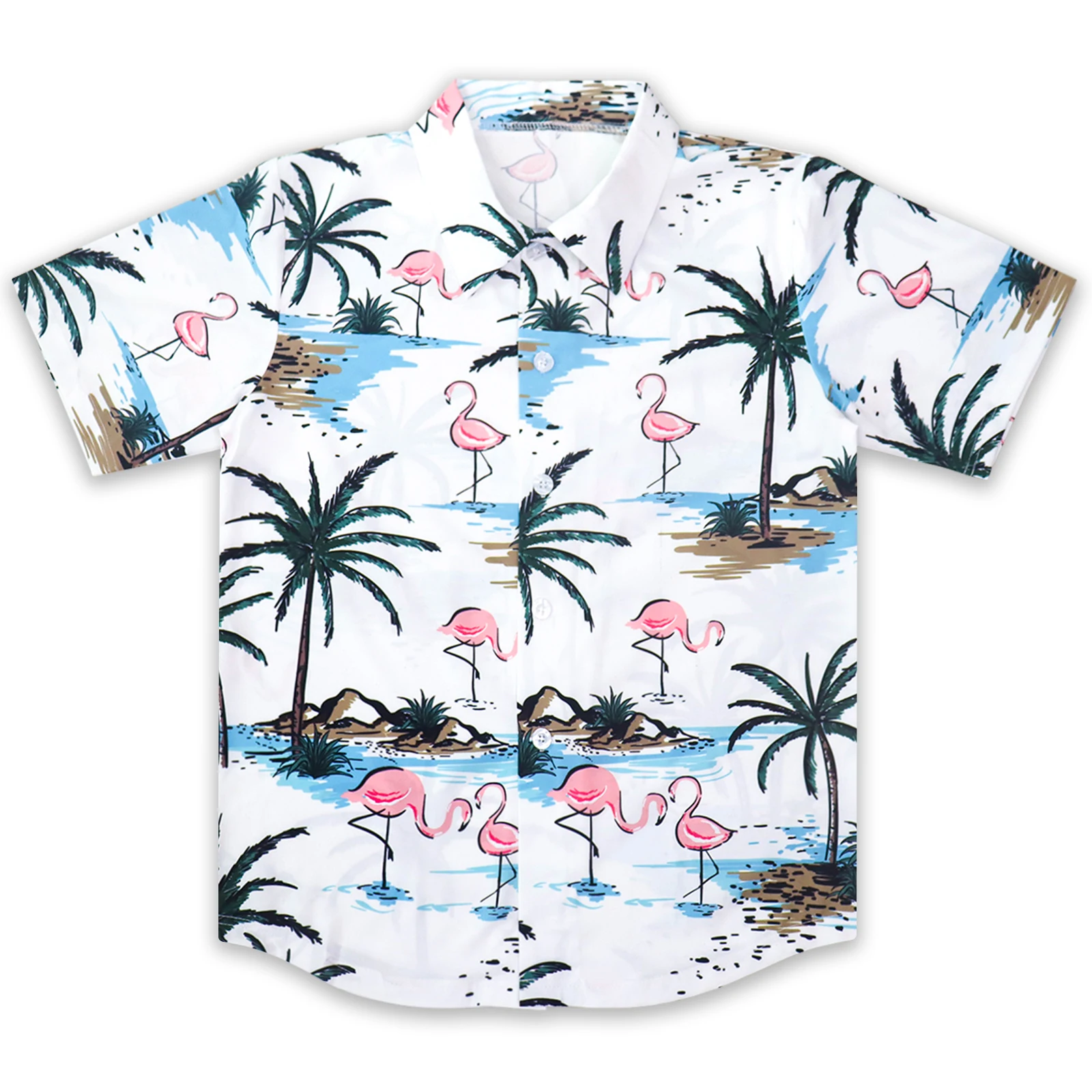 Mens summer vacation beach wear Hawaii lapel short sleeve polyester custom white sublimation printed LOGO hawaiian shirt