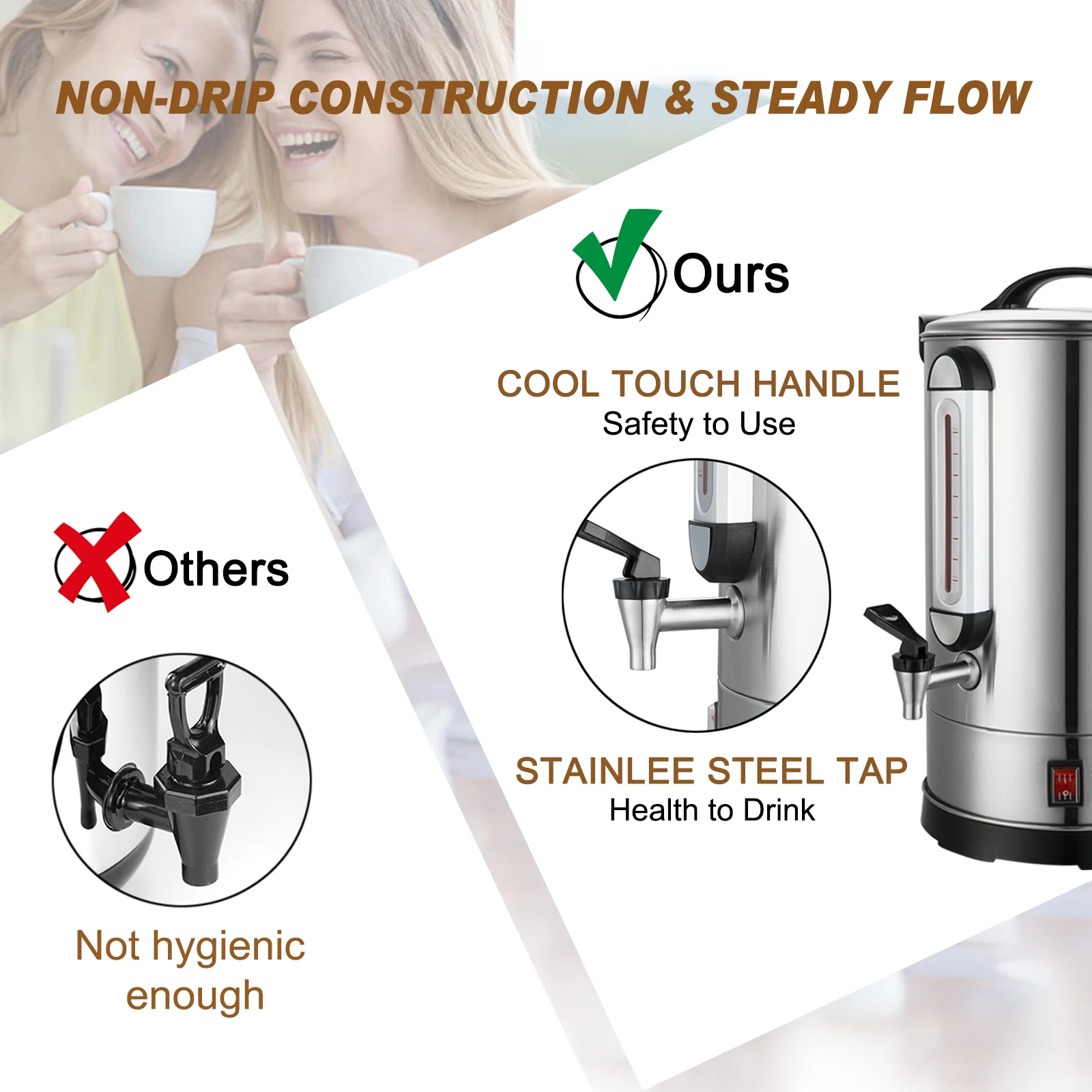 Coffee Percolator 2023 Commercial 304 Double Wall Stainless Steel Electric Silver Removable Cappuccino Machine 950-2000W 30-180