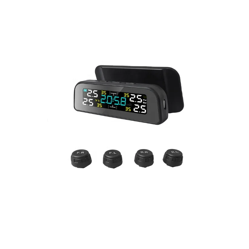 Система контроля давления в шинах TPMS на солнечной энергии Универсальная беспроводная с 4 внешними датчиками монитор 4 шин
