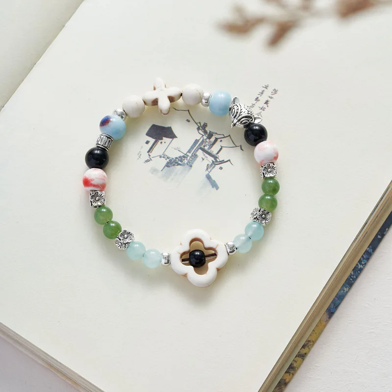 Cute Temperament Ceramic Jewelry Gift Cartoon Cat  Star Butterfly Shell Hand-Woven Beaded Bracelet For Girls