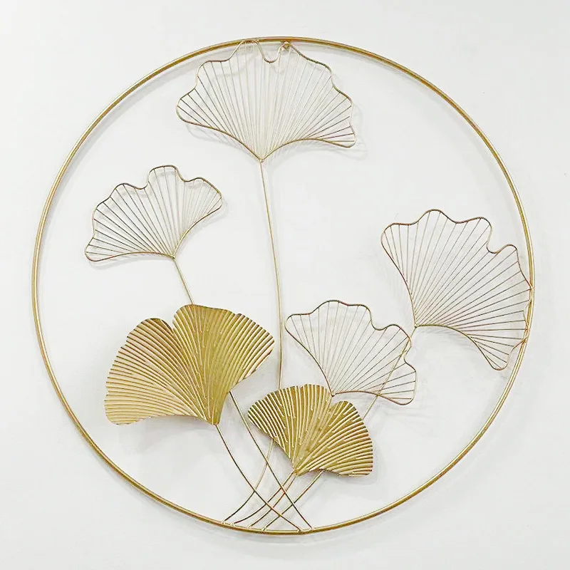 New Chinese style metal wall decoration living room sofa wall decoration pendant light luxury ginkgo leaf iron wall hanging
