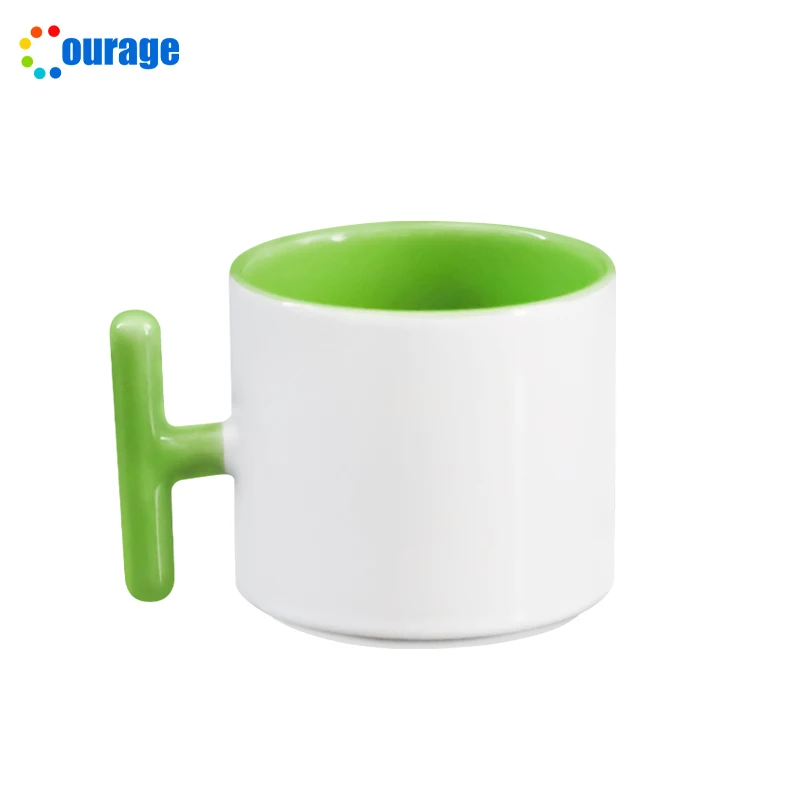 T shape handle inner color coffee mugs custom logo printed sublimation ceramic mug 8oz