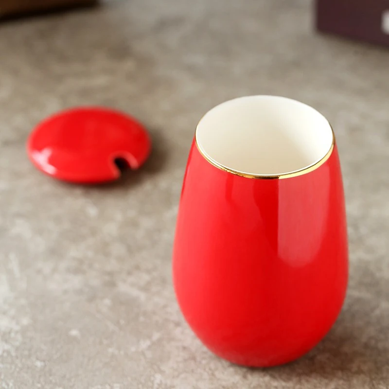 Chinese factory product hot selling wholesale 250ml 330ml no handle cup custom logo red ceramic tea cup with lid