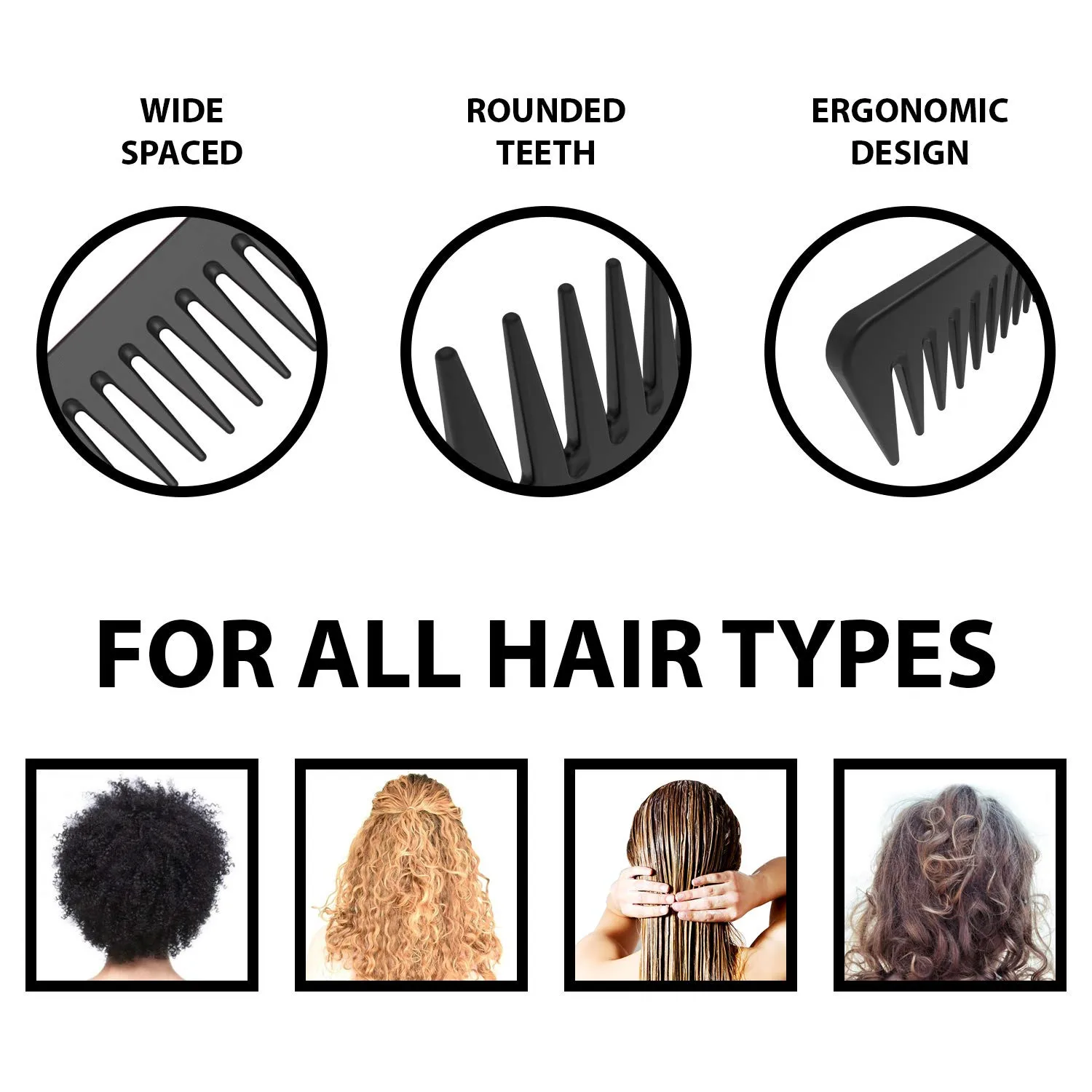 Black Carbon Wide Tooth Comb Detangling Barber Carbon Fiber Tooth Comb