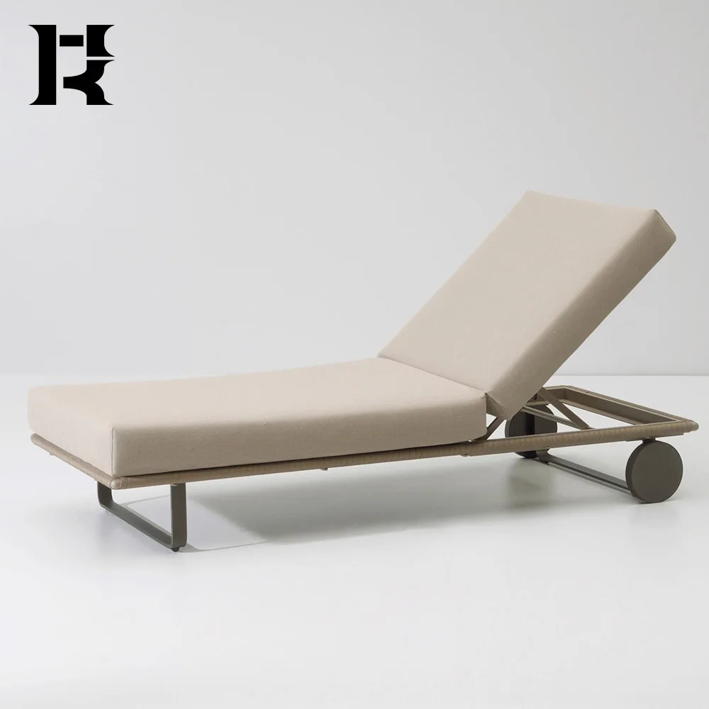hotel outdoor furniture beach sunbed outdoor poolside lounge chair Aluminium chaise Rope patio sun lounger