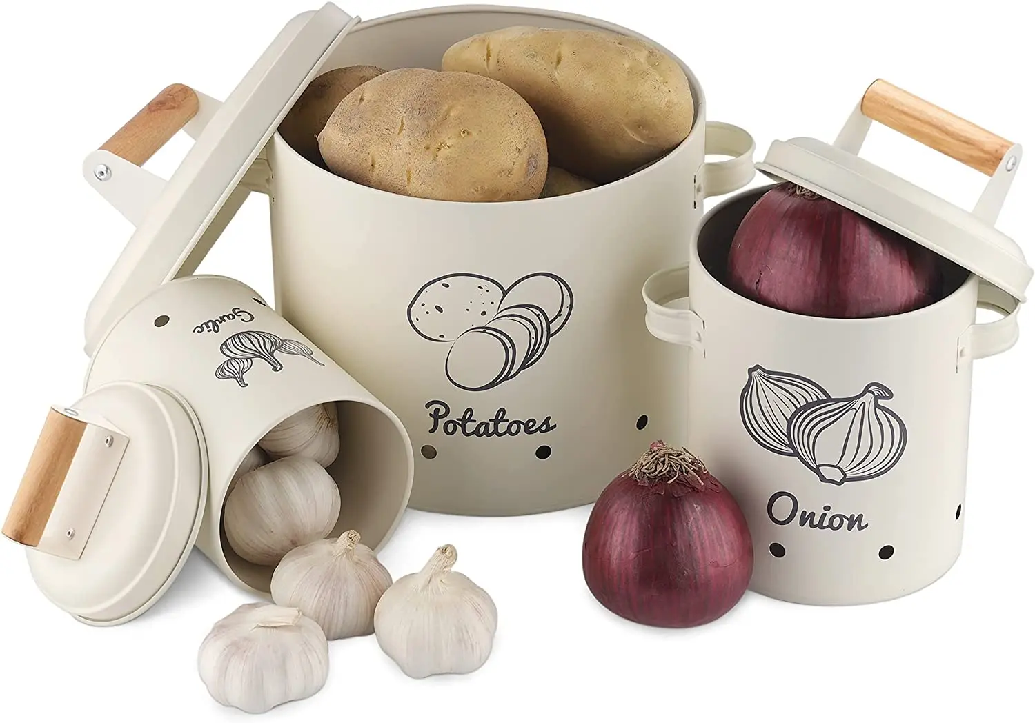 Farmhouse Metal Potato Onion Garlic Canister Sets for Kitchen Counter