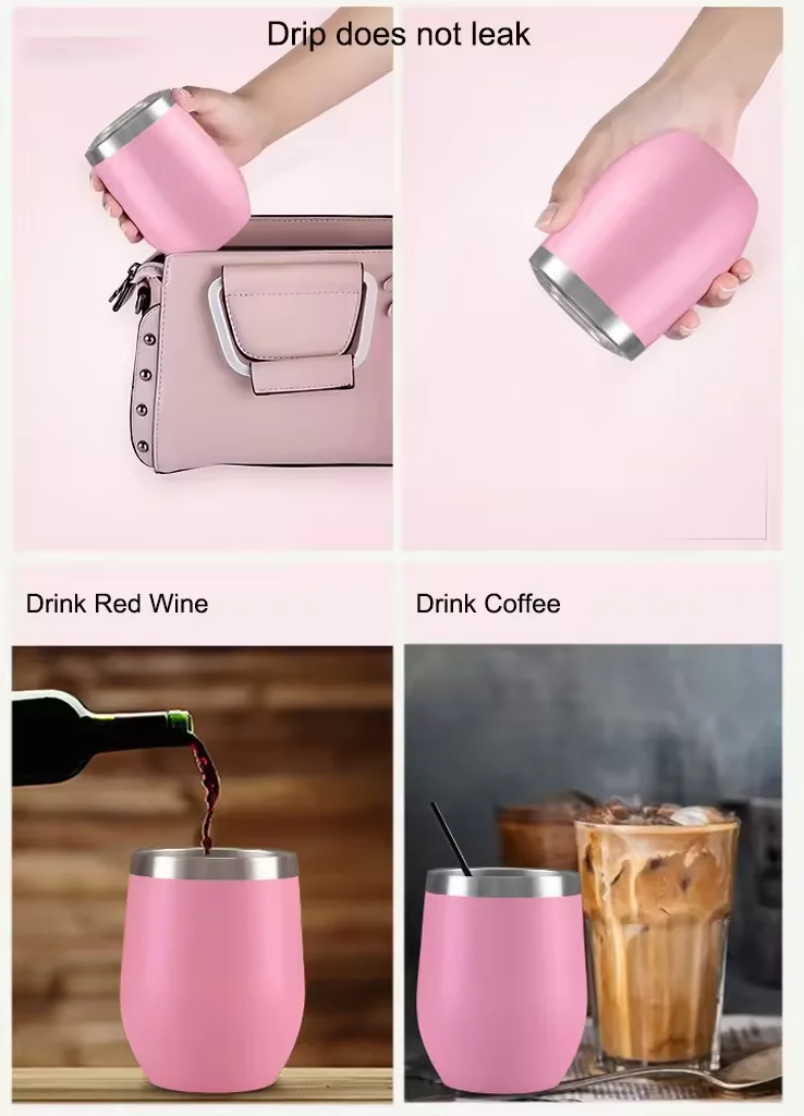 12oz Stainless Steel Egg Tumbler Double Wall Insulated Wine Cup with Lid Small Size for Coffee or Tea Mugs