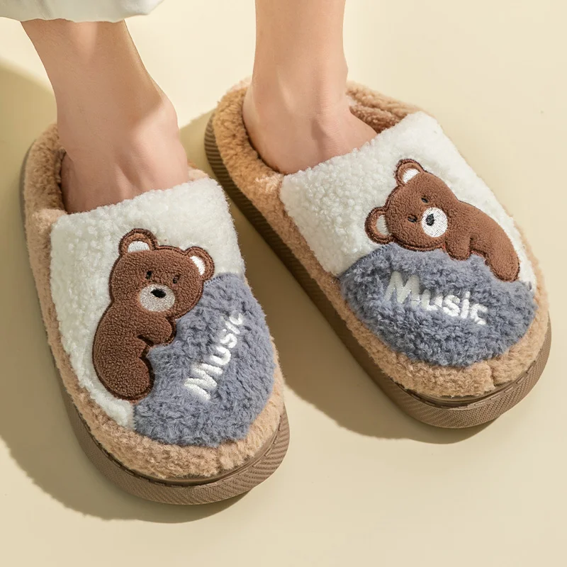 2021 New arrival winter warm home household room soft plush furry cute lovely cartoon slides slippers