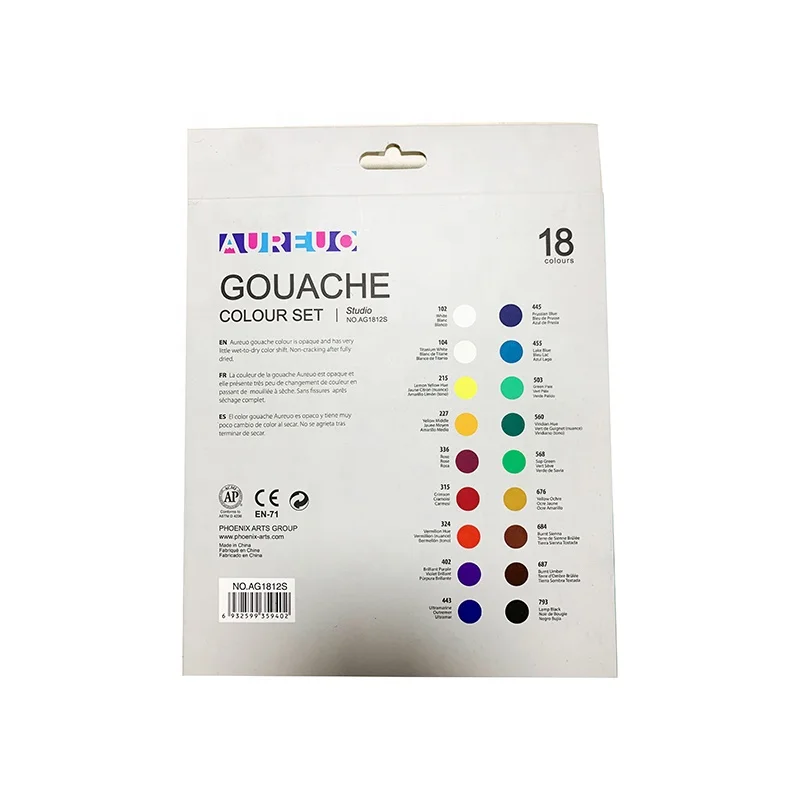 AUREUO 18 Colours 12ml Studio Grade Aluminum Tube Painting Kit Quality Gouache Paint Kit