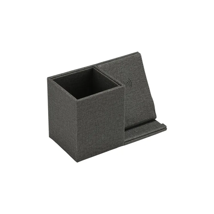 Office Tech Gadgets Pencil holder with PU leather 10W mobile phone holder wireless charger for promotion gift