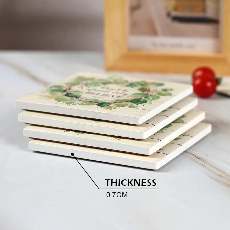 Wholesale customization square marble absorbent ceramic coasters for drinks cup mat in wooden holder