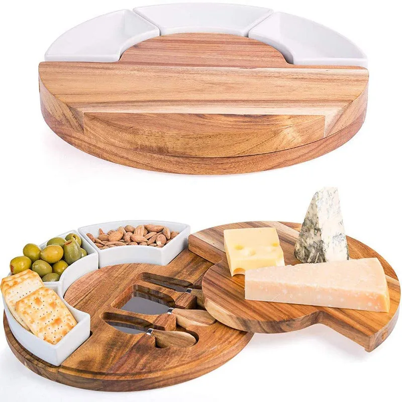 Custom Amazon best selling wood acacia bamboo  Cheese Board Set Charcuterie and Cheese Serving platter