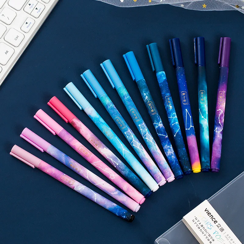 School writing office supplies 12 constellation gel pen 0.5mm starry sky black ink pen
