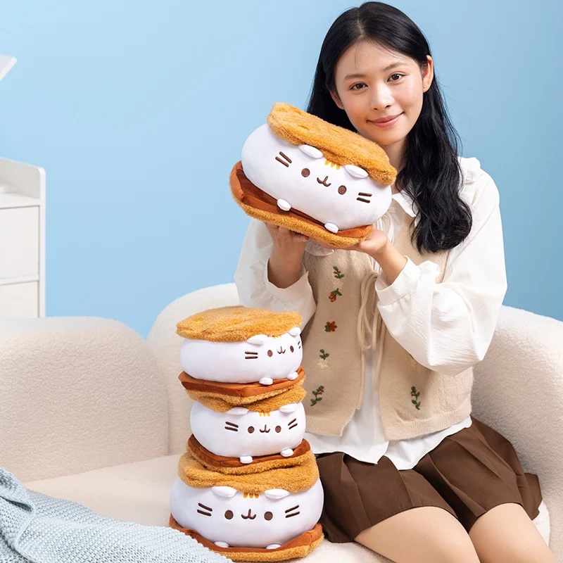 Super Cute Sandwich Biscuit Kitten Plush Kawaii Sandwich Cookie White Chocolate Cream Cat Doll Stuffed Animal Bread Toys