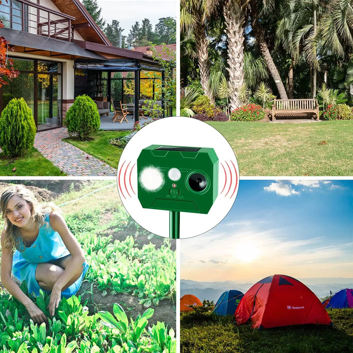 Solar Animal Repellant Ultrasonic PIR Motion Detector Cat Dog Repellant Solar Powered Waterproof Animal Deterrent Vertical Rod