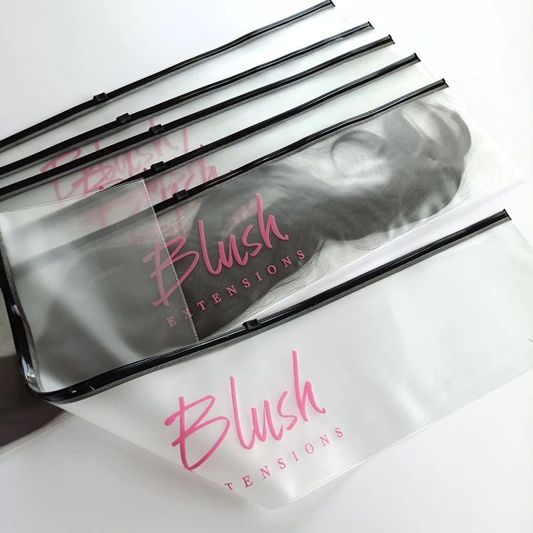 Custom LOGO Printed High Quality Clear Pvc Wig Bags Hair Extensions Packing Bag PVC Zip Plastic for Packaging