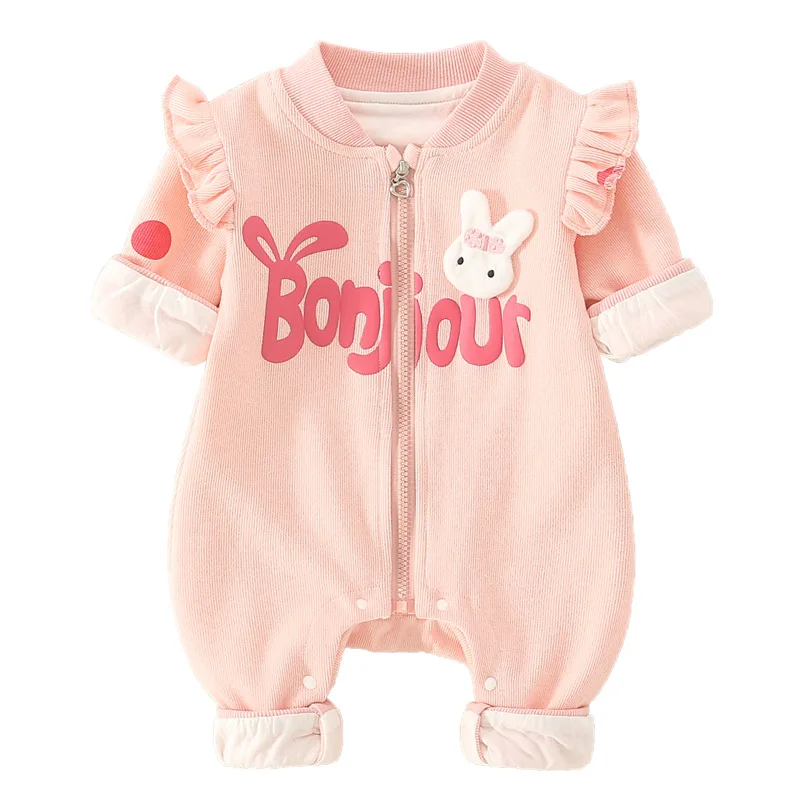 Boutique Knit Worsted Zip Up Baby Girl Cute Onesie Romper Muslin Kids Soft Comfortable Clothes Overalls