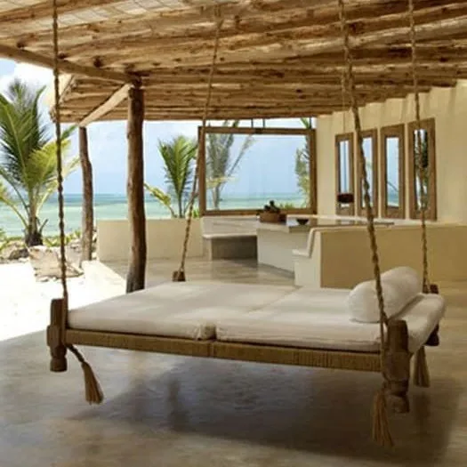 Wood Outdoor Factory luxury Furniture Rattan Bed love seat Patio lazy Daybed Garden Hanging Swing Sofa