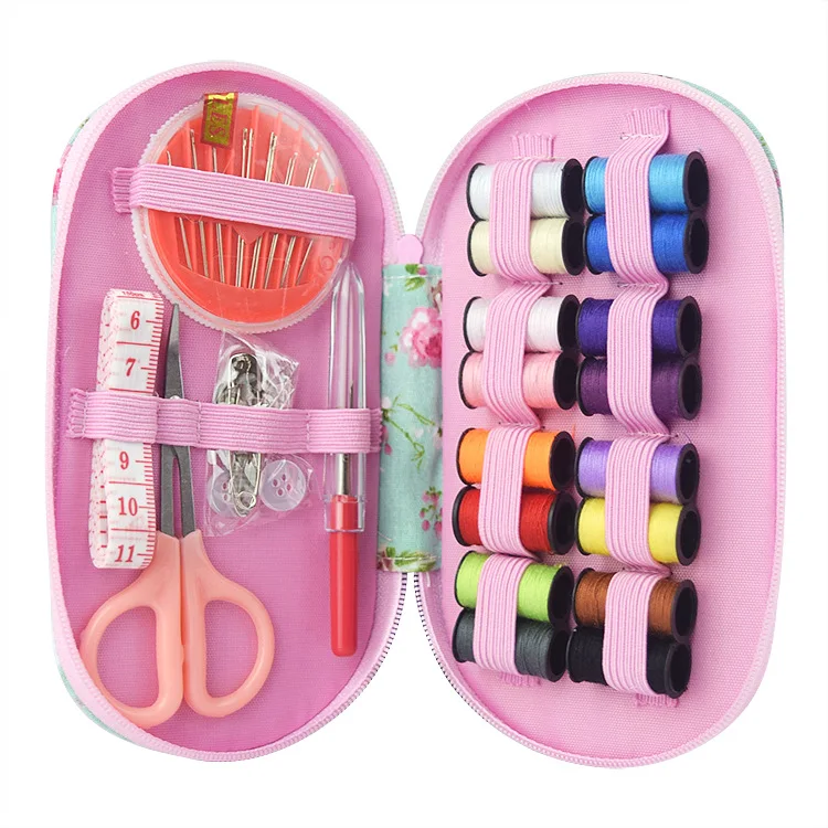 Portable mini travel sewing kits box with color needle threads pin scissor sewing set with case box home tools DIY handwork tool