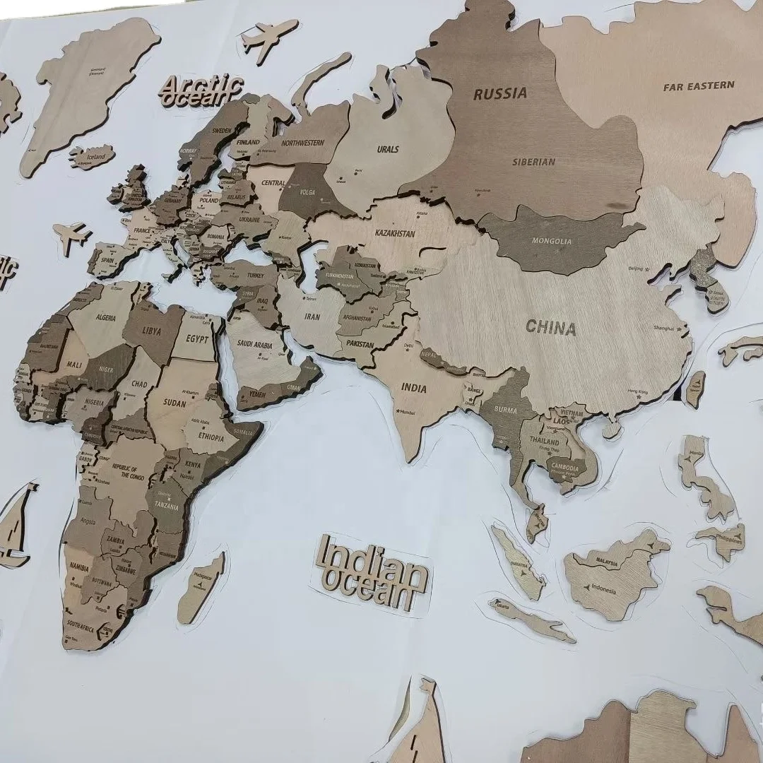 High quality factory direct sale wooden world map wall decoration ornaments