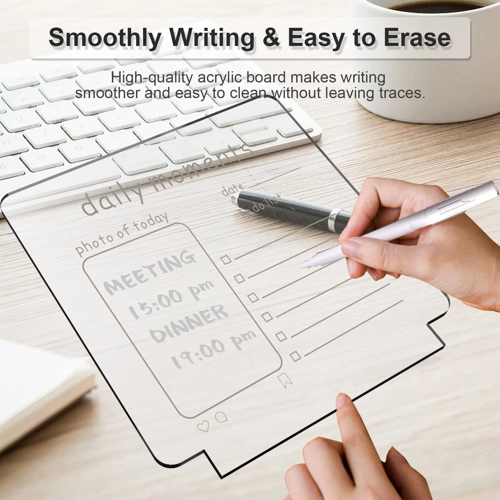 LED acrylic writing dry erase board 3D DIY Round Wooden Base lamp Night Light with Erasable pen