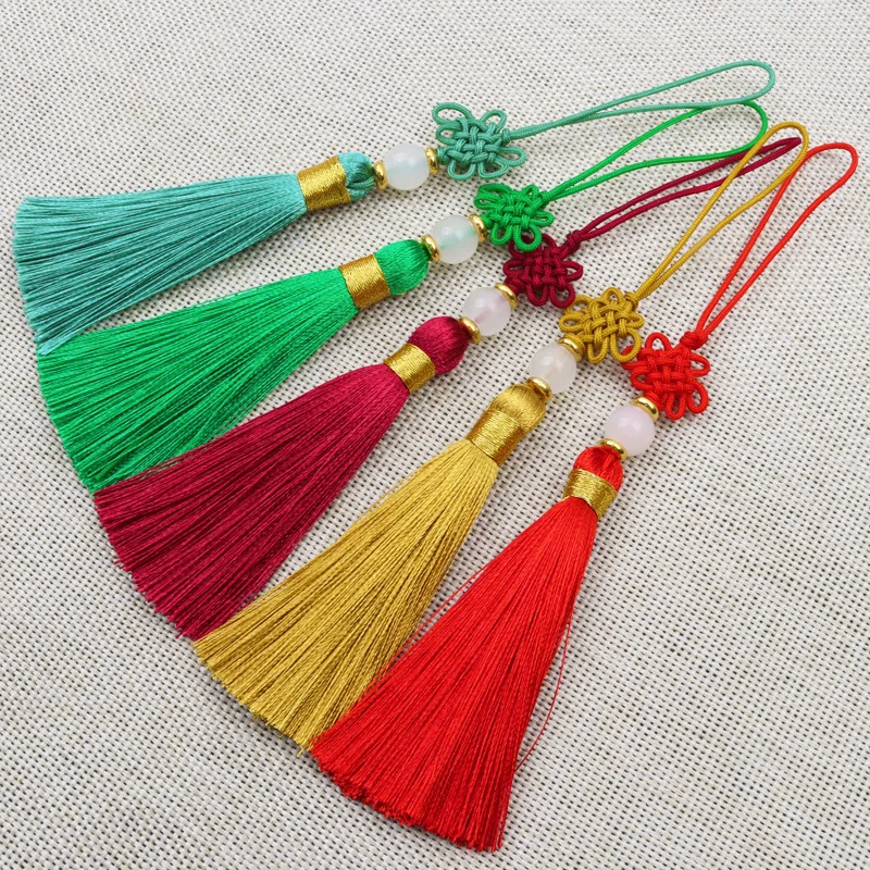 Hand-woven jade thread knot with fringe antique bookmark tassel phone case Hairpin sachet Chinese knot accessory hanging tassel