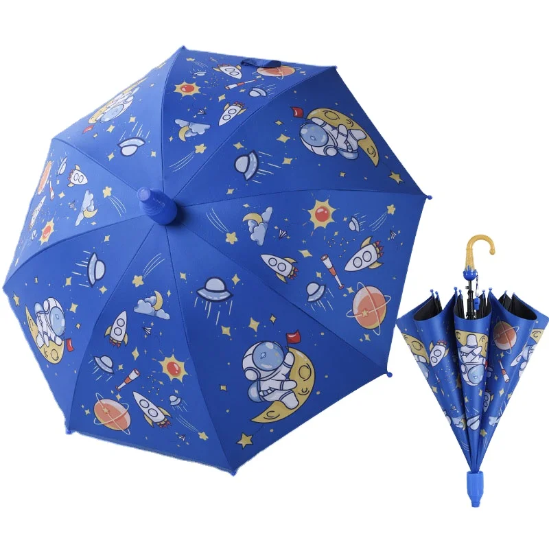 Wholesale 190T 8K UV Straight Umbrella Semi Automatic Custom Logo Printing Kids Safety Vinyl Umbrella For Children