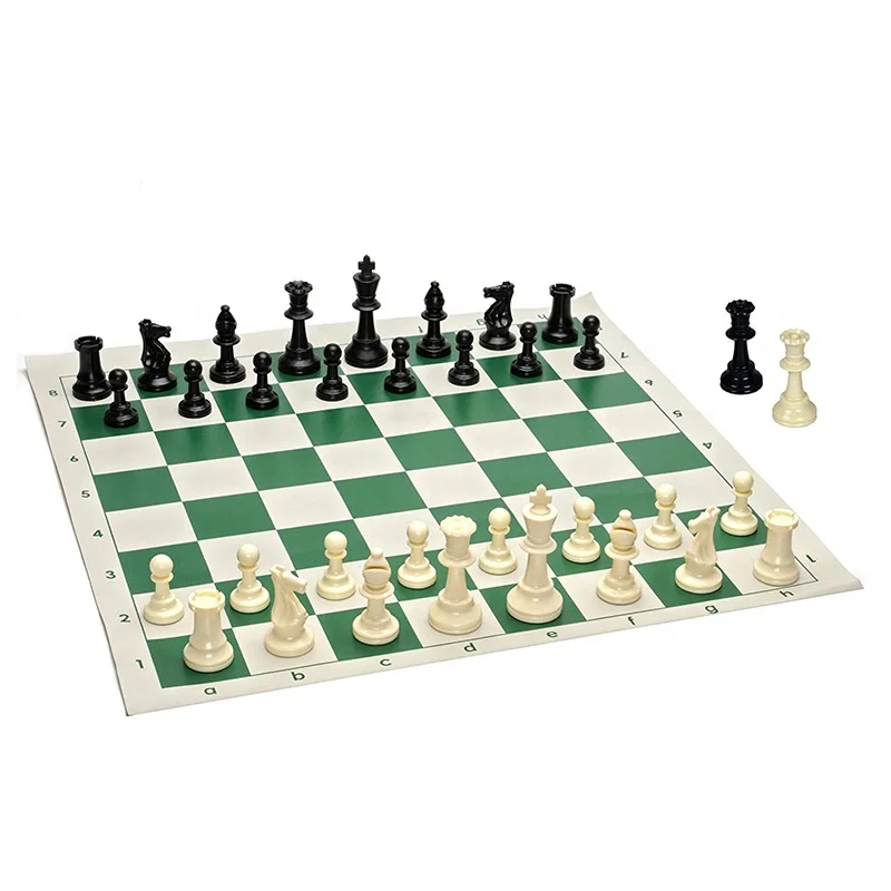 Value Tournament Chess Set - Filled Chess Pieces and Green Roll-Up Chess Board Vinyl