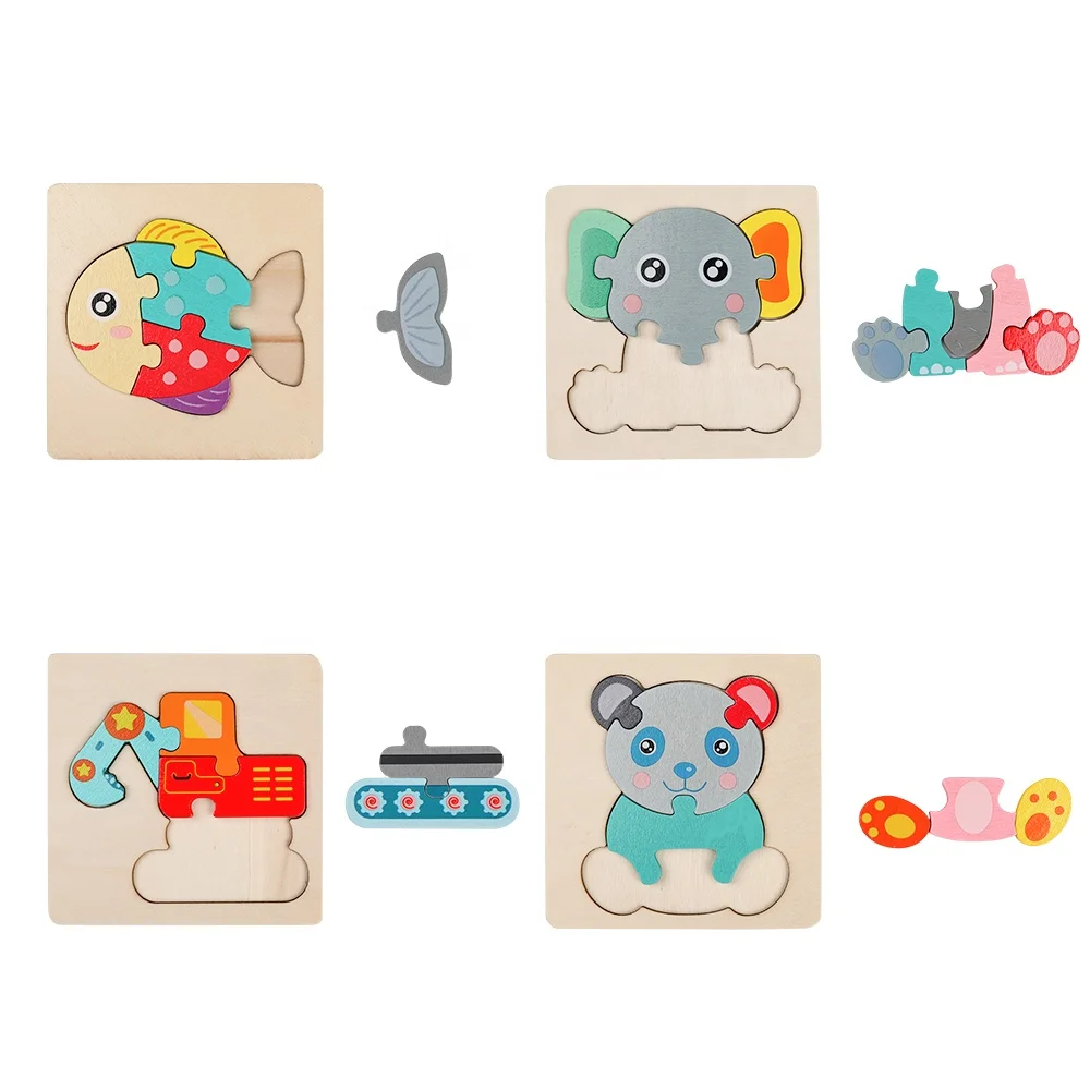 Factory Good Quality Funny Kid 3d Jigsaw Wooden Puzzle of Early Educational Kids Toys Wood 10.7*10.7cm Colorful HXWP001 CN;HUN