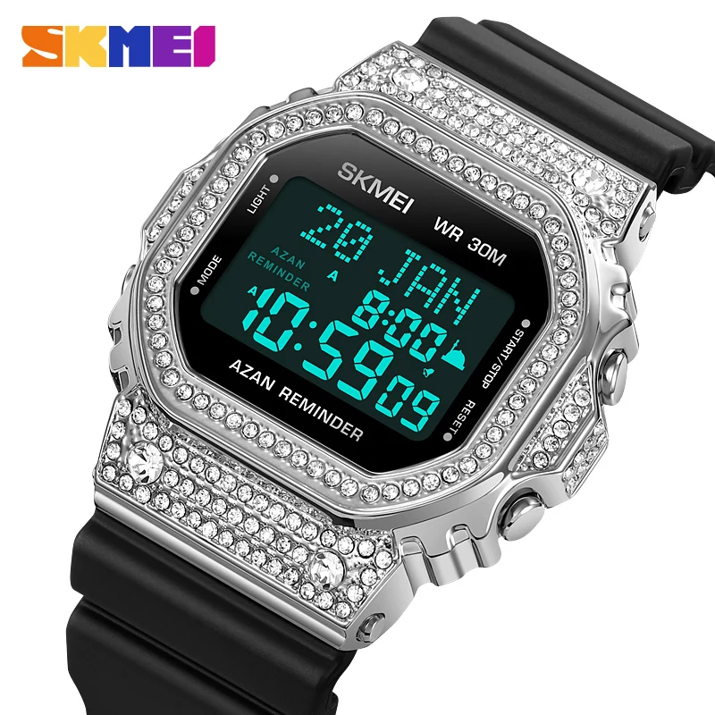 Skmei 2052 Qibla Azan Qibla muslim time prayer watch compass islamic Al Harmain al fajar Digital Stainless Steel watches
